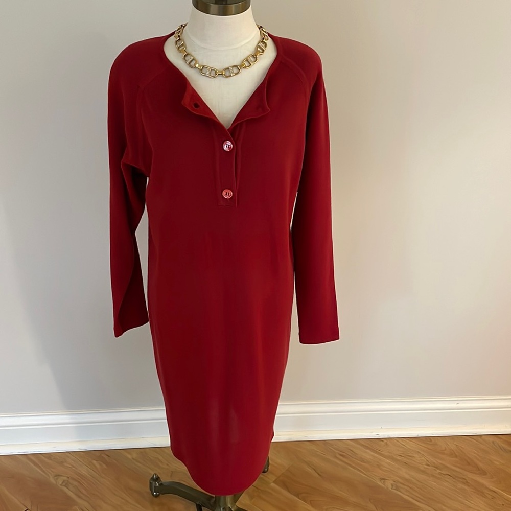 Vintage Patrick Collection rust wool Henley sweater dress size S